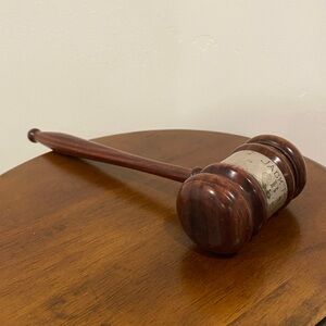 vintage wood and silver judges mallet dated 1955